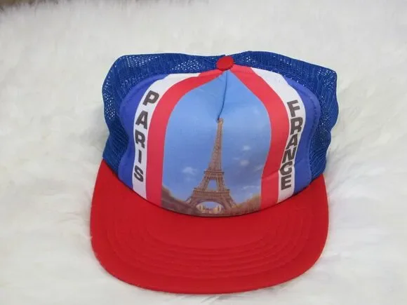 Vintage PARIS FRANCE EIFFEL TOWER Snapback Trucker Mesh Foam Hat EURO CAP