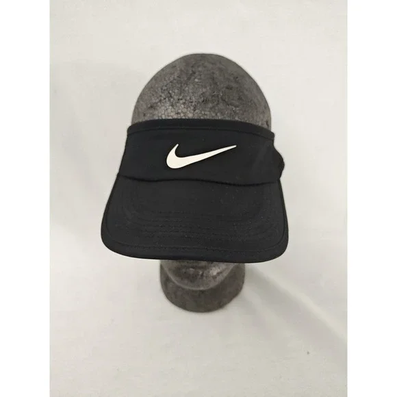 Nike Golf Hat Cap‎ Visor Strapback Black DriFit White Logo Adjustable Mens