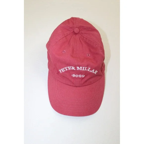 Peter Millar 2001 Mens Red Cotton Twill Adjustable Strapback Dad Hat Cap U07643