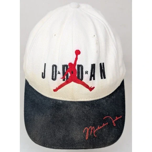 DISTRESSED Vintage 90s Nike Air Jordan  Black White Snapback Cap Made In USA