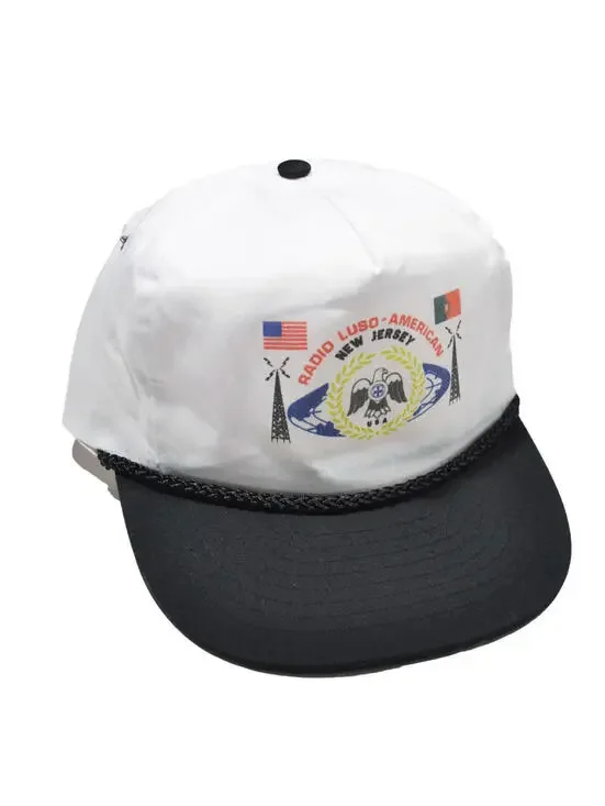 Vintage Radio Luso Americana New Jersey Military Black White Snapback