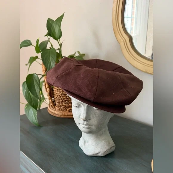 DOBBS Chap flat Brown Cap Classic Newsboy Medium 100% Linen