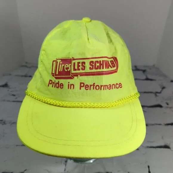 Les Schwab Tires Neon Yellow Vintage Snapback Trucker‎ Hat Adjustable Ball Cap