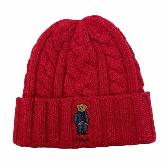 Polo Ralph‎ Lauren Men's Cable Knit Bear Beanie Red