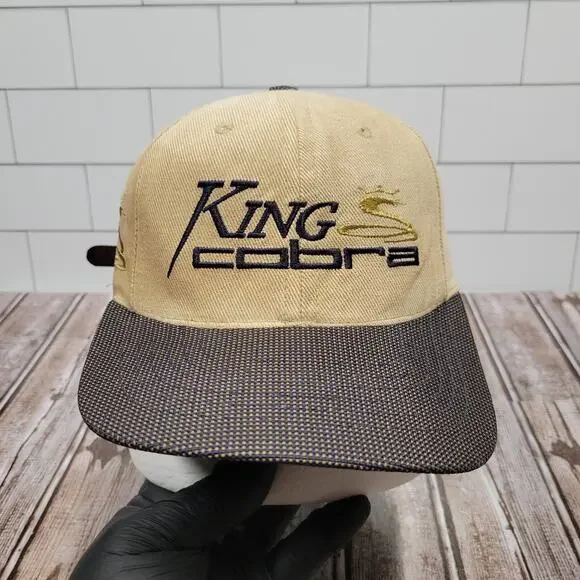 Vintage King Cobra Golf Hat Made in USA Leather Strap Tan Navy Cap