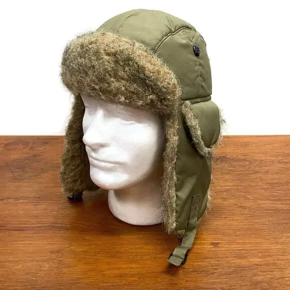 GAP Quilt Lined Tan Trapper Hat Faux Fur Accent Ear‎ Flaps Fudd Cap Unisex S / M