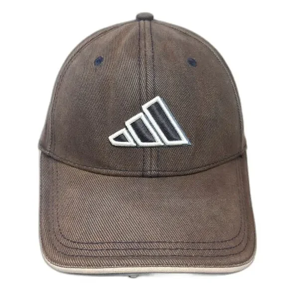 adidas Baseball Cap Gray One Size Strapback Embroidered Logo Piping Brim Hat