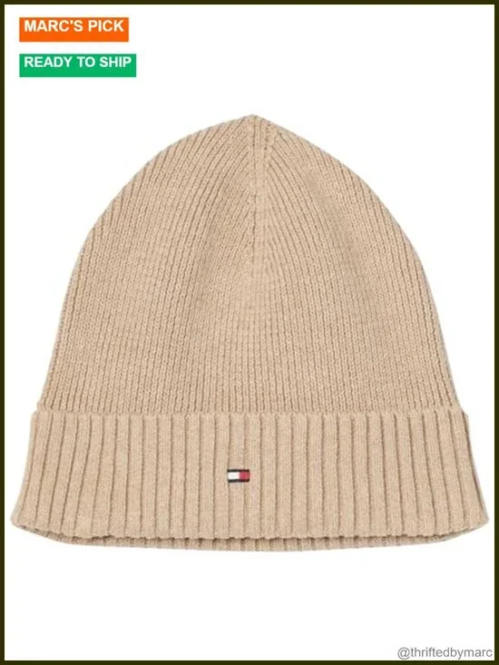 Organic Cotton Beanie Hat with Flag Embroidery