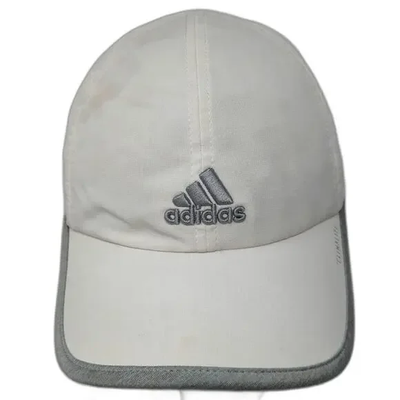 Adidas Baseball Cap White Gray One Size Climalite Strapback Curved Brim Hat