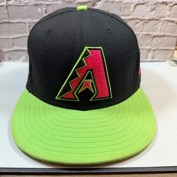 New Era 59FIFTY Arizona Diamondbacks Mens Size 7 3/4 Black Neon Green Fitted Hat