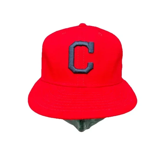 New Era Cleveland Indians MLB Hat Mens 7 1/2‎ Red Excellent Fitted Wool Cap