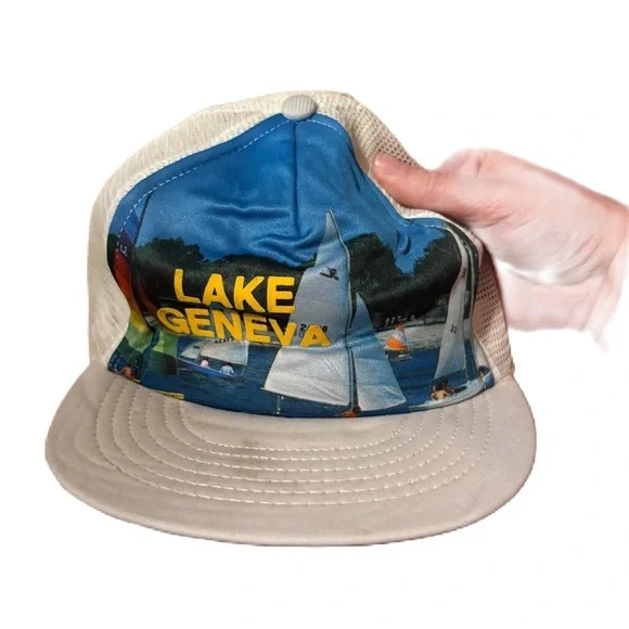 Vintage Lake Geneva SnapBack Hat 90s W/ Tags Sail Boat