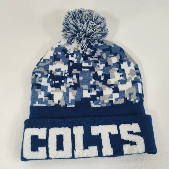 Indianapolis Colts Beanie‎ Winter Hat Skull Ski Cap Blue White Stretch Lucas Oil