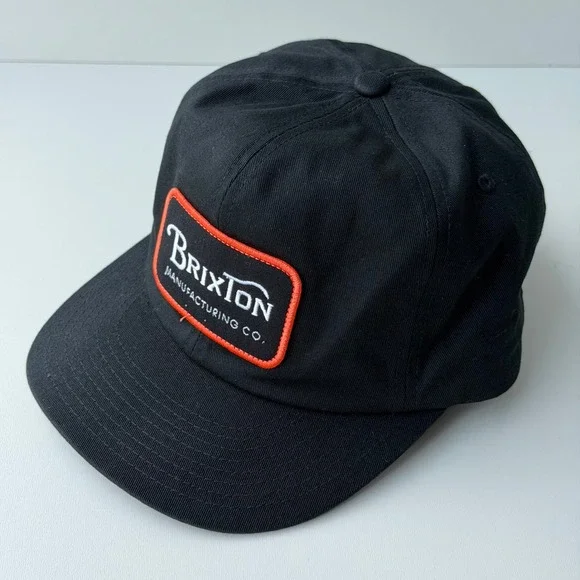 Brixton Manufacturing Co Trucker Snapback Hat Black Patch Logo Cap Retro Skater