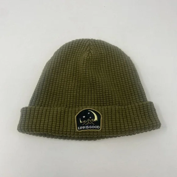 Life is Good Knit Beanie Winter Hat Cap Olive Green‎ Winter Ski
