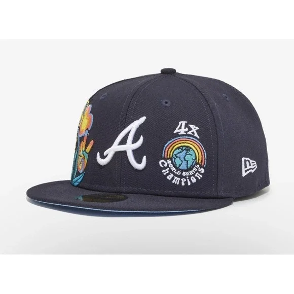 New Era Atlanta Braves Groovy 59FIFTY Fitted Blue Undervisor 4x Champs 7 1/4 $60