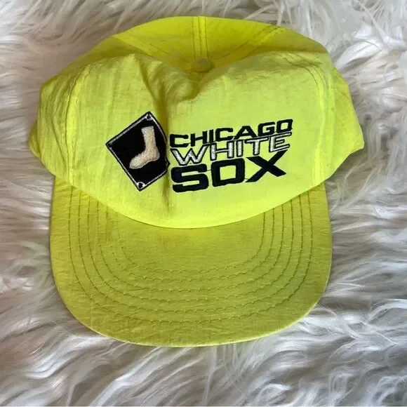 Vintage 90s MLB Chicago White Sox Nylon‎ Snapback Hat Cap Logo Neon