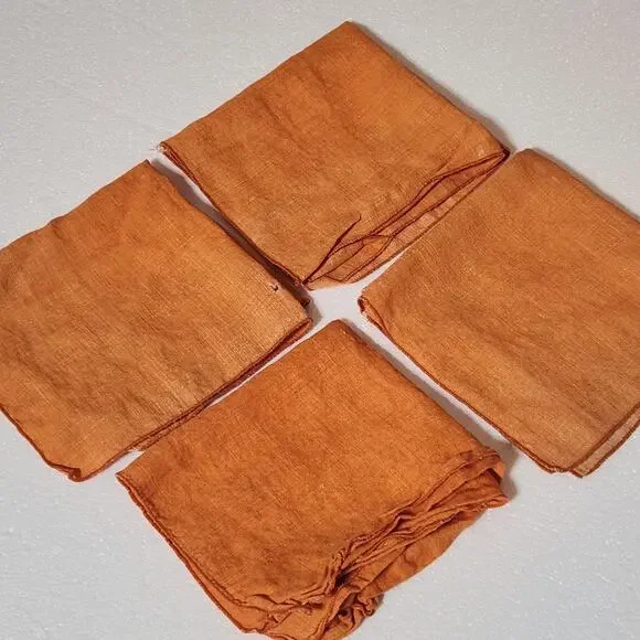 Vintage Orange Linen Cloth Napkins Set Of 4 Dining Table Kitchen Boho Colorful