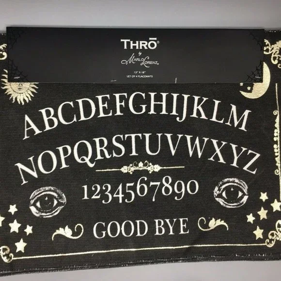 x4 Halloween Ouija Board Fabric Placemat Set Black Gold Sun Moon Stars THRO NEW