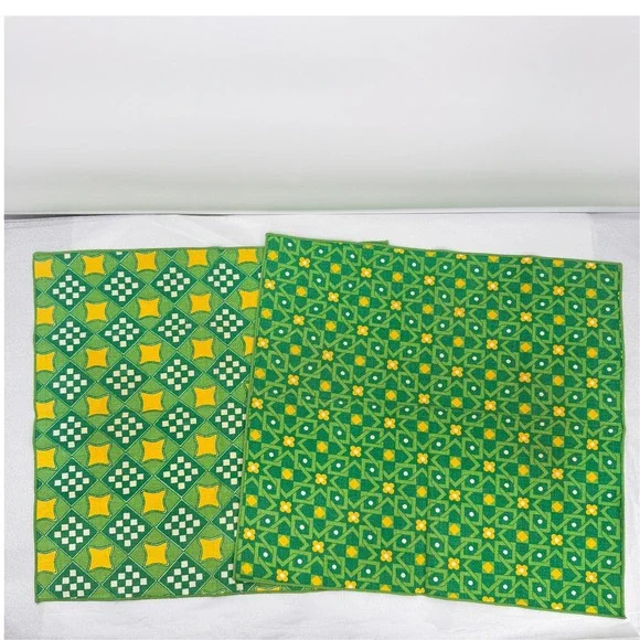 Napkin SET Green Yellow Geometric Floral Pattern St Pattys Day Vintage Retro