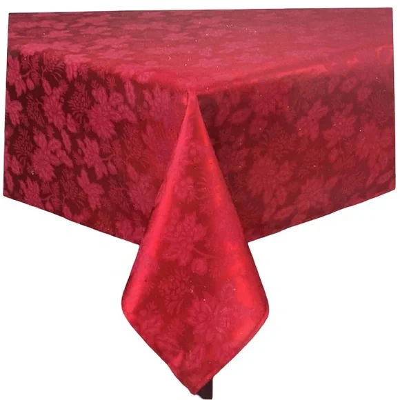 Natco Home Poinsettia & Holly Damask 70” Round Tablecloth Christmas Decor