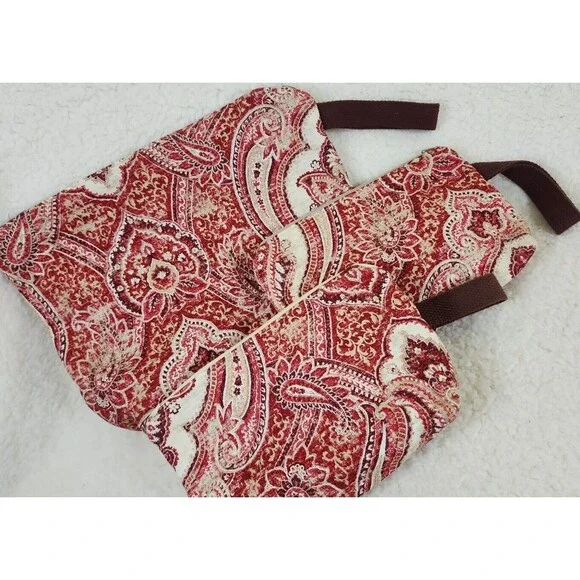 Fabric Tapestry Pattern Makeup Bag, Zippered Project Bag, Cream, Red Pouch