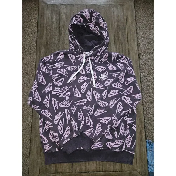 Nike Men’s Purple/Black Pullover Hoodie M Cotton Fleece Graphic Logo Print