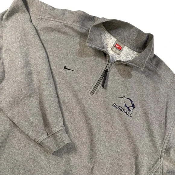 Nike Gray Sweatshirt Pullover Baseball‎ Logo 1/4 Zip Long Sleeve Sz L Cougars
