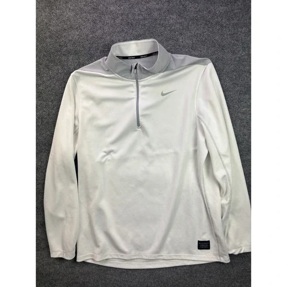 Nike Golf Quarter Zip Pullover Mens Large White Grey Dri-Fit Long Sleeve Top