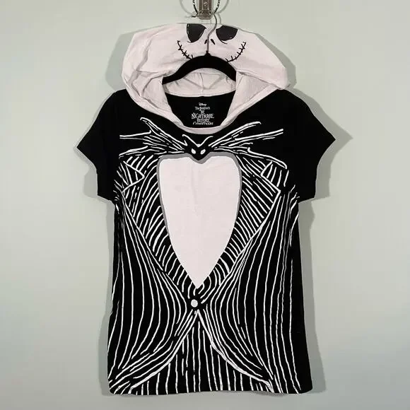 Disney Nightmare Before Christmas Jack Skeleton Tuxedo Hooded T-Shirt Size L