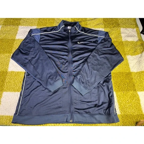 Nike Mens Track‎ Jacket XXL Navy  White Piping Full Zip Athletic Swoosh Logo Y2K
