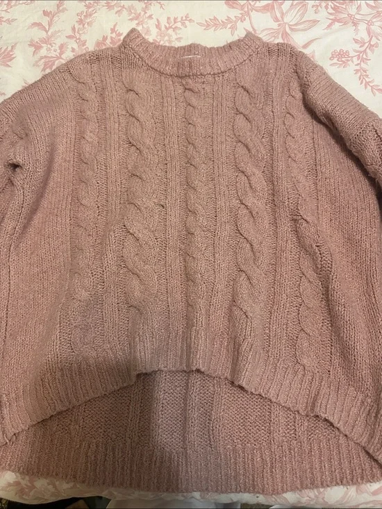 abercrombie kids Blush Pink Cable Knit Crewneck Sweater