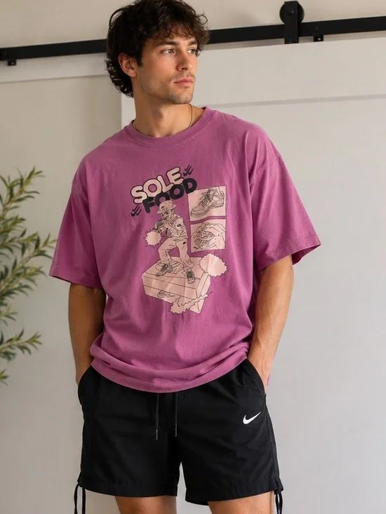 Nike Sole Food Graphic T-Shirt Men’s Medium Pink Casual Streetwear Cotton Tee