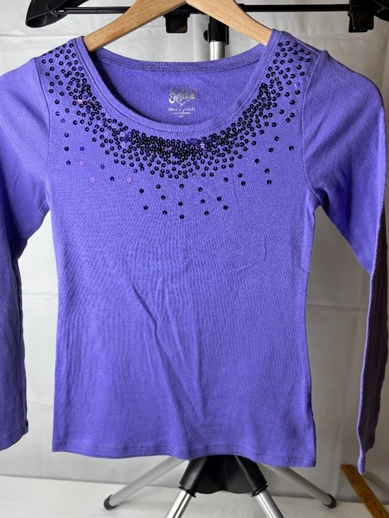 Vintage Justice Purple Long Sleeve Shirt with Sequins Girl’s Size 10