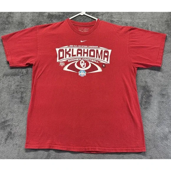 Nike Oklahoma Sooners Center Swoosh BCS Championship Shirt Mens Large OU Footbal