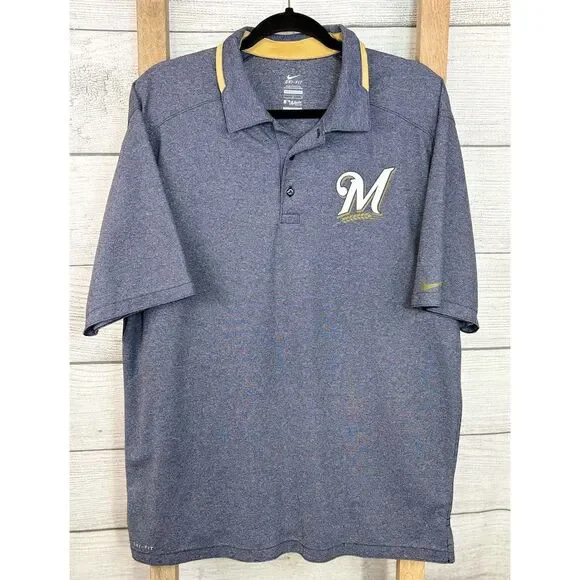 Milwaukee Brewers Nike Dri-Fit‎ Men's Polo Shirt Blue Size L