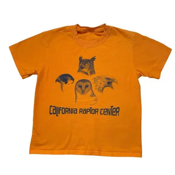 California Raptor Center Orange Short Sleeve Kids Tee Size Small Medium UC Davis