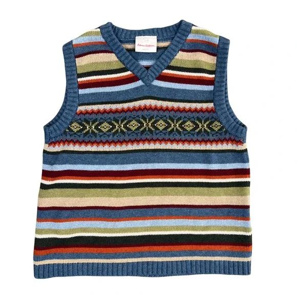 Hanna Andersson Kids Blue Fair Isle Striped Cotton Sweater Vest Size 120 34559
