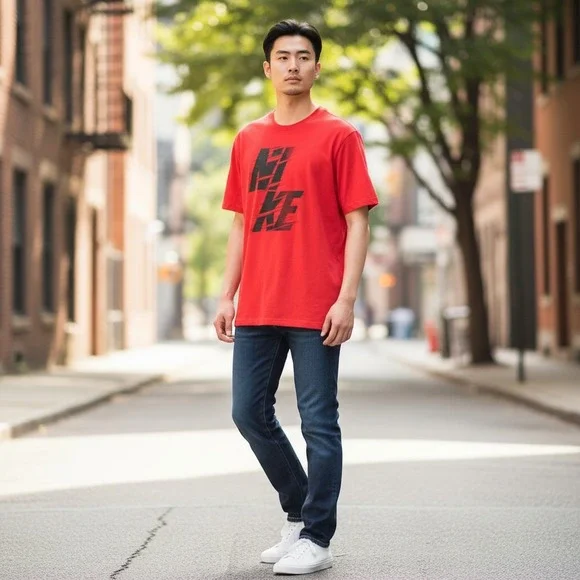 Nike‎ T-Shirt XL Red Excellent Graphic Logo Regular Fit Short Sleeve Cotton Men