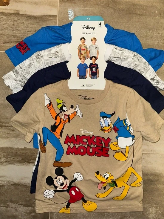 Disney Kids' 4-Pack Short Sleeve Tees - Tan, Blue, Navy & White