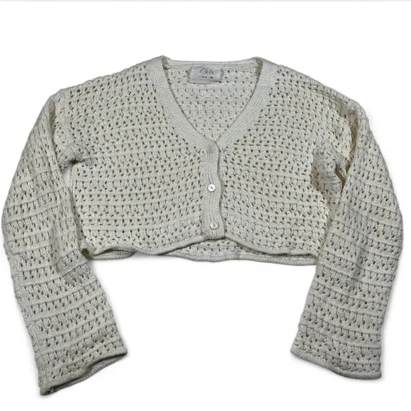 Zara Girl Size 13-14 Button‎ Up Open Knit Crochet Cardigan Fits Women’s S Boho