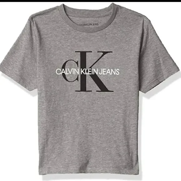 NWT Calvin Klein Jeans Boy’s Logo Short Sleeve T-Shirt Medium Gray Heather S(8)