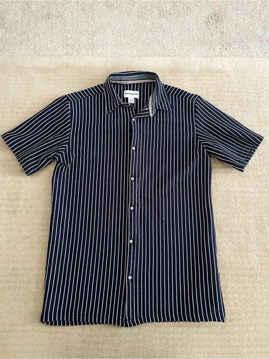 Distortion Slim Fit Navy Stripe Short Sleeve Shirt