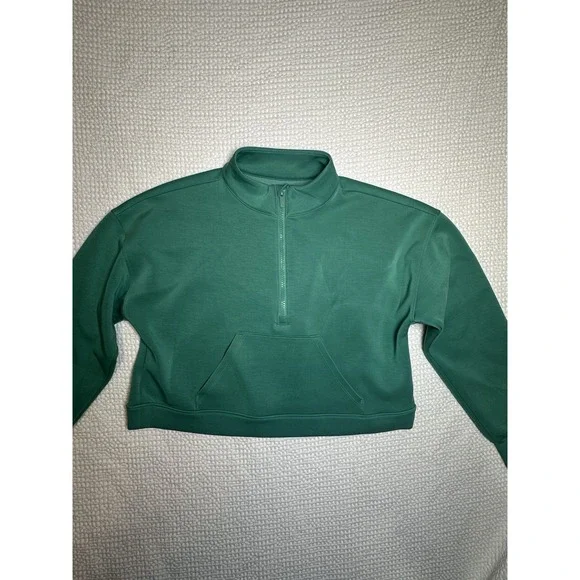 All In Motion Girls XL 14 Sandwash Half Zip Pullover Green Cropped Sweatshirt