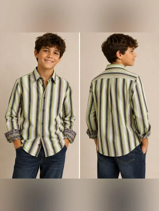 Robert Graham Boys' Striped Button-Down Shirt - Green, Blue, Cream