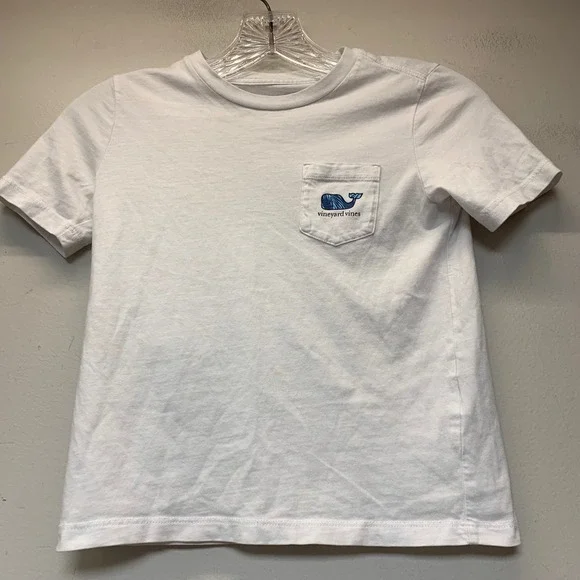Vineyard Vines T-Shirt Kids 6 White Good Tropical Floral Whale Pocket Tee