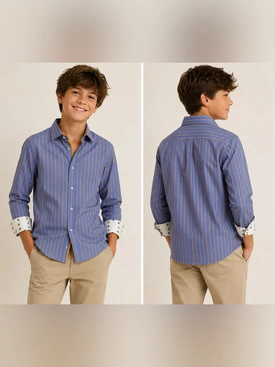 Robert Graham Blue Shirt with Orange Stripes