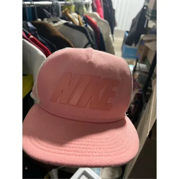Vintage 90s 80s Nike Snapback Big Block Letters Truckers Nylon Pink Ball Cap