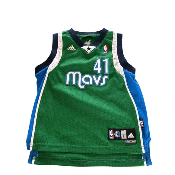 Adidas‎ NBA Mavericks Dirk Nowitzki #41 Jersey Youth Boys L 2+ Length Basketball