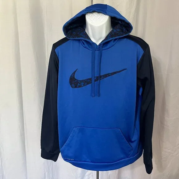 🏀 Nike Therma-Fit Men’s Blue on Blue Hooded Sweatshirt Hoodie L Large 🔥
